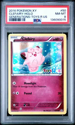 2016 POKEMON XY GENERATIONS TOYS R US #50 CLEFAIRY-HOLO PSA 8 - Image 1