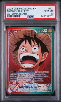 2025 ONE PIECE OP13-CARRYING ON HIS WILL ALTERNATE ART MONKEY D. LUFFY PSA 10 - Image 1
