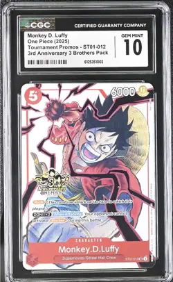 2025 ONE PIECE 3RD ANNIVERSARY TOURNAMENT 3 BROTHERS PACK MONKEY D. LUFFY PSA 10 - Image 1