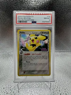 2006 POKEMON EX HOLON PHANTOMS #76 PICHU REVERSE FOIL PSA 8 SUPER LOW POP! - Image 1