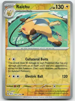 Raichu #52/162 (Reverse Holo) (NM) SV05: Temporal Forces TEF Pokemon - Image 1
