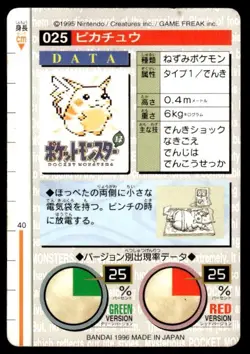 Pikachu NO. 025 Red Bandai Carddass Series 1-2 R Pokemon Japanese ~ HP - Image 2