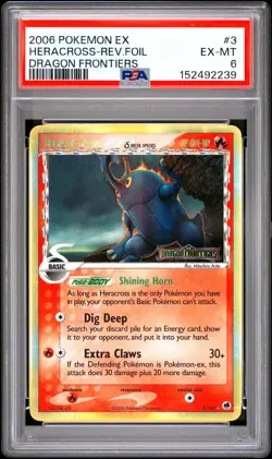 2006 POKEMON EX DRAGON FRONTIERS #3 HERACROSS-REVERSE FOIL PSA 6 - Image 1