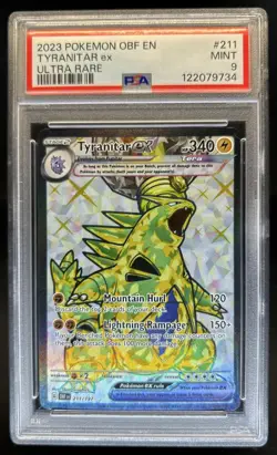 2023 Pokemon SV Obsidian Flames Tyranitar ex Ultra Rare #211/197 PSA 9 - Image 1
