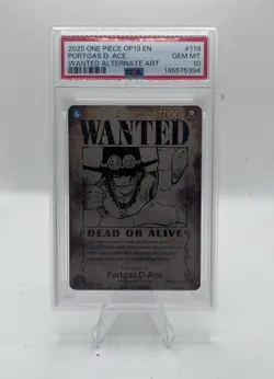 2025 One Piece OP13 EN Portgas D Ace Wanted Alternate Art #119 PSA 10 GEM MINT - Image 1