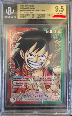 One Piece TCG OP01-003 L Pre Errata Alt Art Monkey.D.Luffy BGS 9,5 Romance Dawn - Image 1