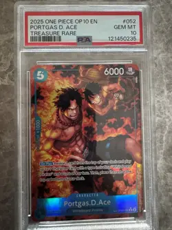 2025 One Piece OP10 Portgas D. Ace Treasure Rare OP08-052 PSA 10 English - Image 1