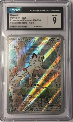 2025 POKEMON PFL EN-PHANTASMAL FLAMES ILLUSTRATION RARE #106 MEOWTH CGC 9 - Image 1