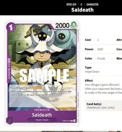 Saldeath op02-074 C, 1st edition english, ONE PIECE card, tag devilfruit, devil - Image 2