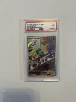 Pokemon TCG Bulbasaur Stellar Crown Illustration Rare Holo Card 143/142 PSA 9 - Image 1