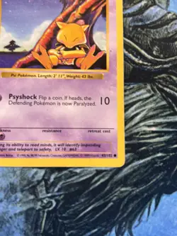 POKEMON 1st Edition Shadowless Base Set ABRA 43/102 Common HP Vintage WOTC - Image 2