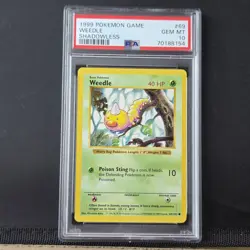 PSA GEM MT 10 - 1999 Unlimited Base SHADOWLESS Pokemon Card - WEEDLE 69/102 - Image 1