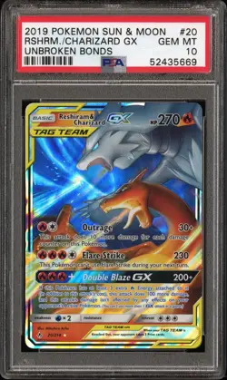 Pokemon Reshiram & Charizard GX 20/214 PSA 10 GEM MINT Unbroken Bonds Tag Team - Image 1