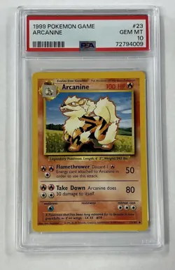 1999 Pokemon Base Set Unlimited #23 Arcanine Gem Mt PSA 10 - Image 1