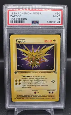 1999 Pokemon Fossil ZAPDOS 1st Edition Rare #30 PSA 9 Mint - Image 1