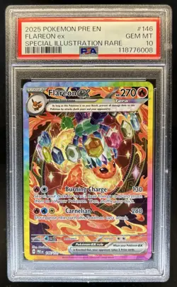 2025 Pokemon Prismatic Evolutions Flareon ex #146/131 PSA 10 GEM MINT - Image 1