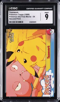 1999 POKEMON TOPPS SECOND PRINT #POKEMON THE FIRST MOVIE 54 TEAMWORK CGC 9 - Image 1