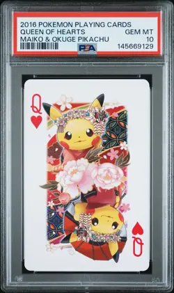 2016 POKEMON PLAYING CARDS MAIKO PIKACHU & OKUGE PIKACHU QUEEN OF HEARTS PSA 10 - Image 1
