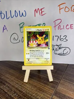 Pokemon TCG - Birthday Pikachu Holo 2000 WOTC Black Star Promo 24 - LP - Image 1
