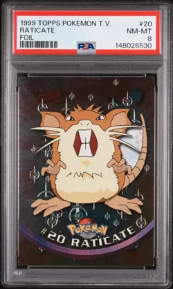 1999 TOPPS POKEMON TV FOIL #20 RATICATE PSA 8 - Image 1