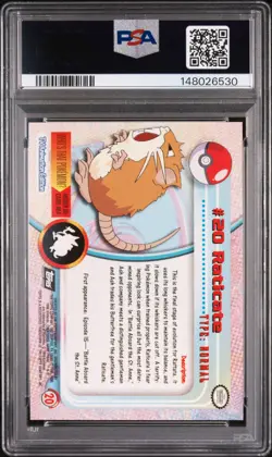 1999 TOPPS POKEMON TV FOIL #20 RATICATE PSA 8 - Image 2
