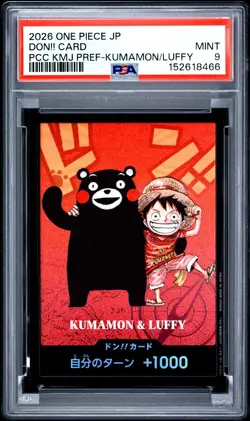 2026 ONE PIECE JPN PREMIUM KUMAMOTO PREFECTURE KUMAMON & LUFFY DON!! CARD PSA 9 - Image 1