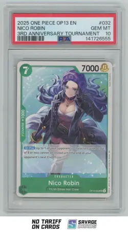 2025 One Piece 3rd Anniversary Tournament Nico Robin PSA 10 #OP13-032 - Image 1