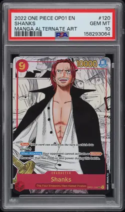 2022 ONE PIECE OP01-ROMANCE DAWN MANGA ALTERNATE ART #120 SHANKS PSA 10 - Image 1