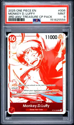 2025 ONE PIECE 3RD ANNIVERSARY TREASURE CAMPAIGN PACK #006 MONKEY D. LUFFY PSA 9 - Image 1