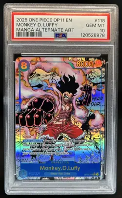 2025 One Piece Monkey.D.Luffy Secret Rare Alt Art Manga #OP11-118 PSA 10 - Image 1