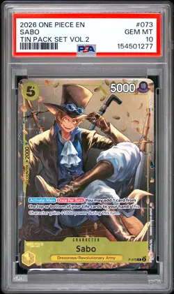 2026 ONE PIECE PROMOS TIN PACK SET VOL.2 #073 SABO PSA 10 - Image 1