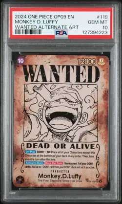 2024 One Piece OP09 EN Monkey D. Luffy Wanted Alternate Art #119 PSA 10 Gem Mint - Image 1