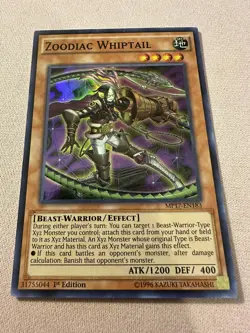 Yu-Gi-Oh! Zoodiac Whiptail MP17-EN183 Super Rare 1st Ed Near Mint - Image 1