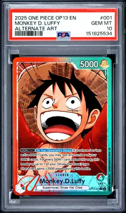 2025 ONE PIECE OP13-CARRYING ON HIS WILL ALTERNATE ART MONKEY D. LUFFY PSA 10 - Image 1