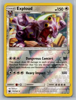 Exploud SM - Celestial Storm #119/168 Rare,Reverse Holo Pokemon Card - Image 1