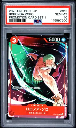 2023 ONE PIECE JAPANESE PROMOS PROMOTION CARD SET 1 #013 RORONOA ZORO PSA 10 - Image 1