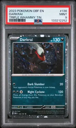 2023 POKEMON DARKRAI #136 COSMOS HOLO - TRIPLE WHAMMY TIN PSA 9 - WITH SWIRL!!! - Image 1
