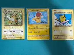 Pokemon Black Star Promo 3-Card Lot Ash's Pikachu SM113, 111/108, Raichu 36/108 - Image 1