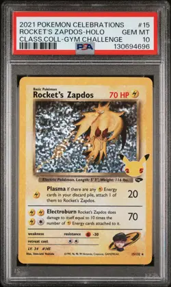 2021 POKEMON CELEBRATIONS CLASSIC COLLECTION #15 ROCKET'S ZAPDOS-HOLO PSA 10 - Image 1
