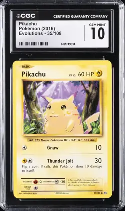 2016 POKEMON EVOLUTIONS #35/108 PIKACHU CGC 10 GEM MINT - Image 1