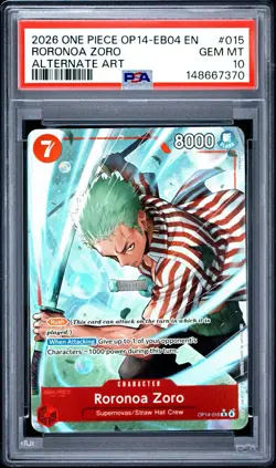 Roronoa Zoro 2026 One Piece OP14 The Azure Sea's Seven Alternate #015 PSA 10 - Image 1