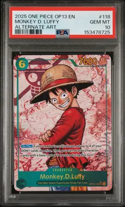 2025 ONE PIECE OP13-CARRYING ON HIS WILL ALTERNATE ART MONKEY D. LUFFY PSA 10 - Image 1