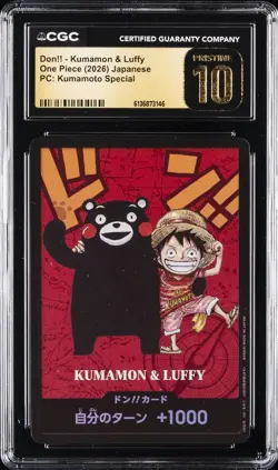 2026 ONE PIECE: JAPANESE KUMAMOTO SPECIAL DON!! KUMAMON & LUFFY CGC 10 PRISTINE - Image 1