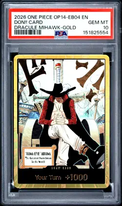 2026 ONE PIECE THE AZURE SEA'S SEVEN DRACULE MIHAWK-GOLD DON!! CARD PSA 10 - Image 1