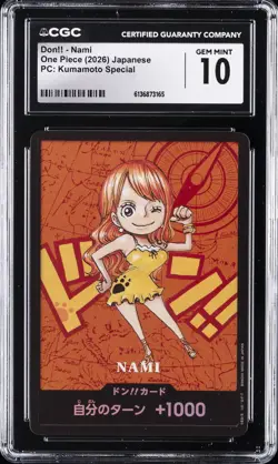 2026 ONE PIECE: JAPANESE PC: KUMAMOTO SPECIAL DON!! NAMI CGC 10 GEM MINT - Image 1