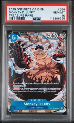 One piece OP13 MONKEY D. LUFFY Treasure Rare #058 PSA 10 Carrying on His Will - Image 1