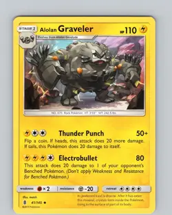 Pokemon TCG Alolan Graveler S&M Guardians Rising 41/145 Regular Uncommon Card NM - Image 1