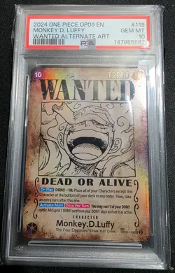 PSA 10 Monkey D. Luffy OP09 #119 Luffy Gear 5 Wanted Poster ONE PIECE EN - Image 1