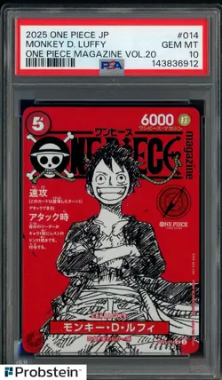 2025 One Piece Japanese One Piece Magazine Vol.20 #014 Monkey D Luffy PSA 10 - Image 1