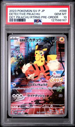 2023 POKEMON JAPANESE SV-P PROMO #098 DETECTIVE PIKACHU PSA 10 - Image 1